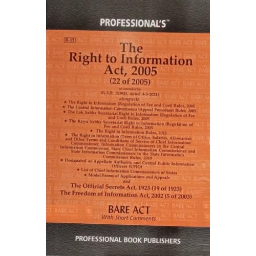 Professional's Right to Information Act, 2005 [RTI] Bare Act 2024